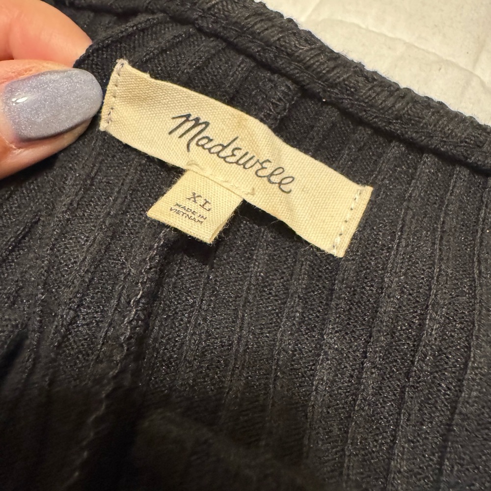 Madewell Black Short-Sleeve Ribbed Button-Front Mini Dress - Picture 4 of 7